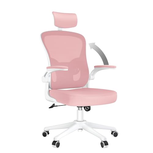 rattantree Ergonomischer Bürostuhl, Schreibtischstuhl mit Verstellbarer Kopfstütze, Armlehnen und Lendenwirbelstütze, Höhenverstellung, Drehstuhl für Büro, Rosa, X23F00K091 von rattantree