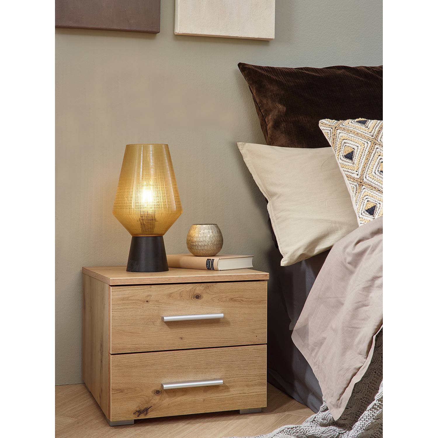 home24 Nachtkommode II 2er-Set 40 x 36 x 40cm 2 Braun/Eiche Artisan Dekor von home24