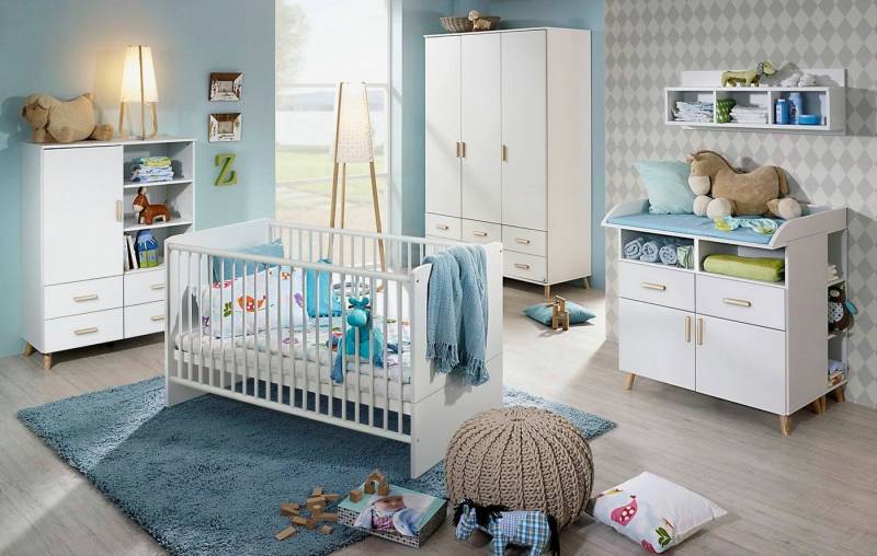 möbel-direkt.de Babyzimmer-Komplettset Mieke, (Komplett Set, 7-tlg., Kleiderschrank, Babybett, Umbauseiten, Wickelkommode), Made in Germany, "Blauer Engel" von möbel-direkt.de
