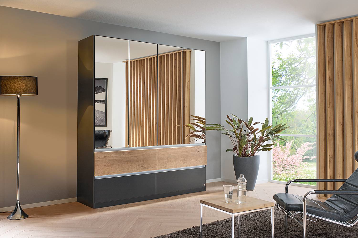 home24 Drehtürenschrank Winnipeg mit Spiegel 181cm mit Beleuchtung Grau/Graumetallic home24 Drehtürenschrank Winnipeg mit Spiegel 181cm mit Beleuchtung Grau/Graumetallic von home24