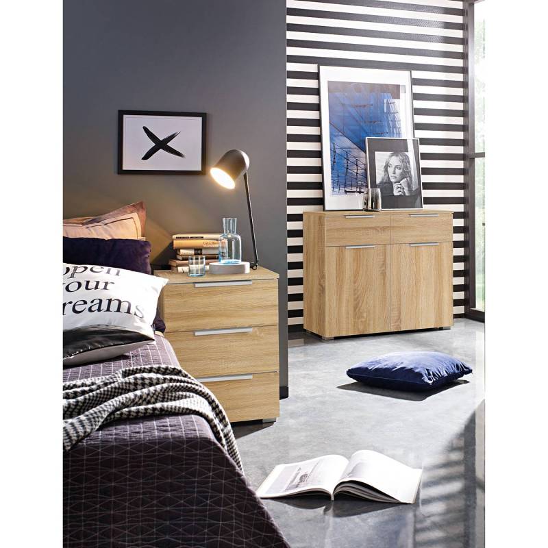 home24 Nachtkommode 2er-Set 47 x 62 x 42cm 3 Braun/Eiche Sonoma Dekor von home24