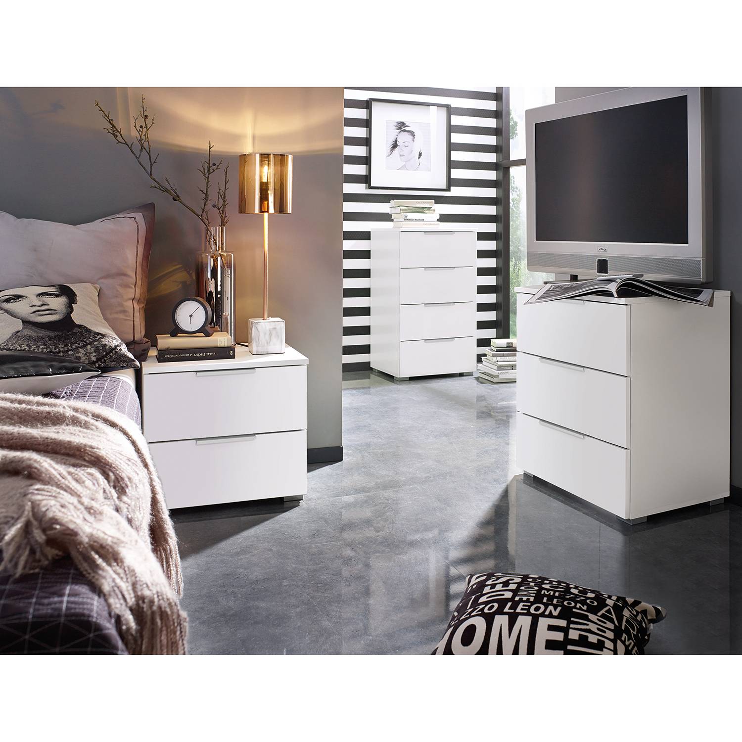 home24 Nachtkommode 2er-Set 47 x 43 x 42cm 2 Weiß/Alpinweiß von home24