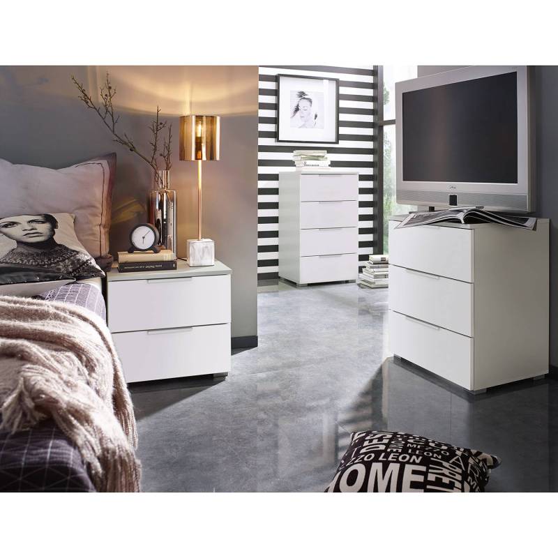 home24 Nachtkommode 2er-Set 47 x 43 x 42cm 2 Weiß/Alpinweiß/Grau von home24