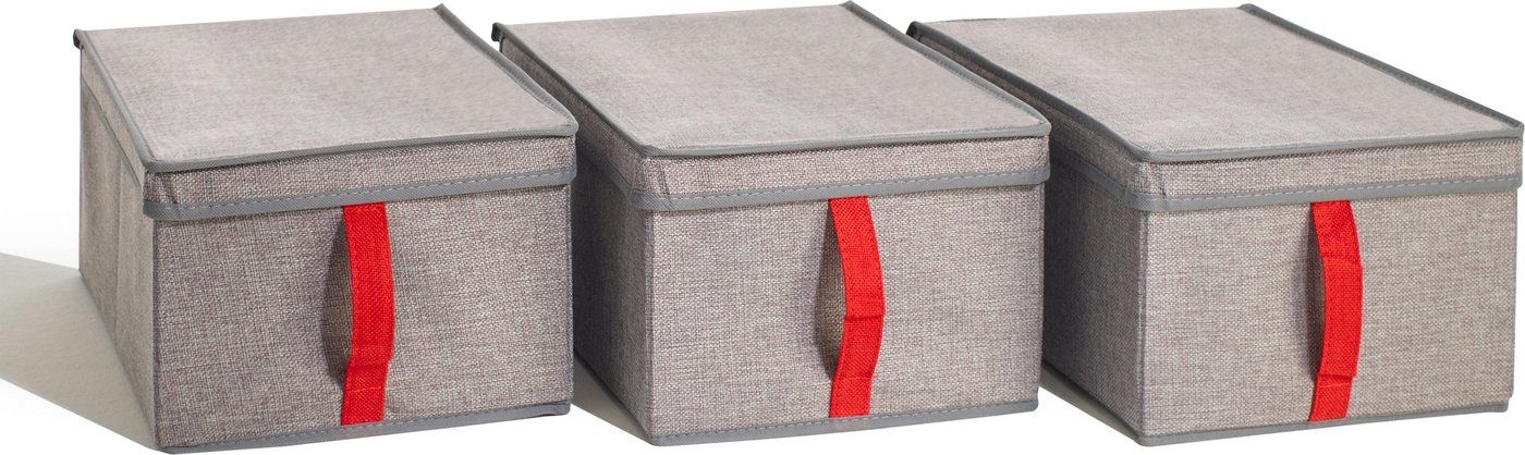 rauch Aufbewahrungsbox Zubehör, 3er Set Stoffboxen mit Deckel und roter Lasche von rauch