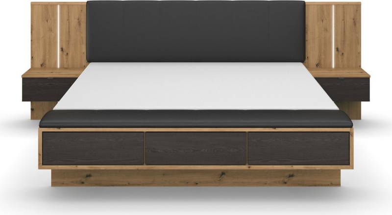 rauch Bettanlage Bett Doppelbett Futonbett APOLLON, (Set, 5-tlg., Bettbank mit 3 Schubladen Push-to-Open Funktion), 2 Hänge-Nachttische, Paneele mit Beleuchtung MADE IN GERMANY von rauch
