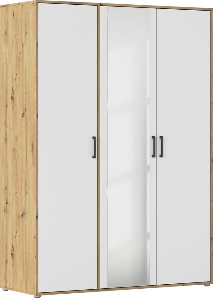 rauch Drehtürenschrank Kleiderschrank Schrank Garderobe Wäscheschrank VOYAGER (in 3 verschiedenen Ausstattungen BASIC/CLASSIC/PREMIUM) mit modernen Griffen in Graumetallic und Spiegel von rauch