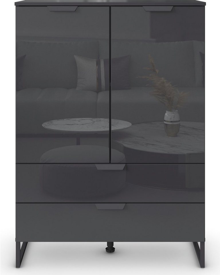 rauch Hochkommode Modern by Aditio, mit Glasfront und Kufenfuß, 2 Schubladen mit Softclose-Funktion von rauch