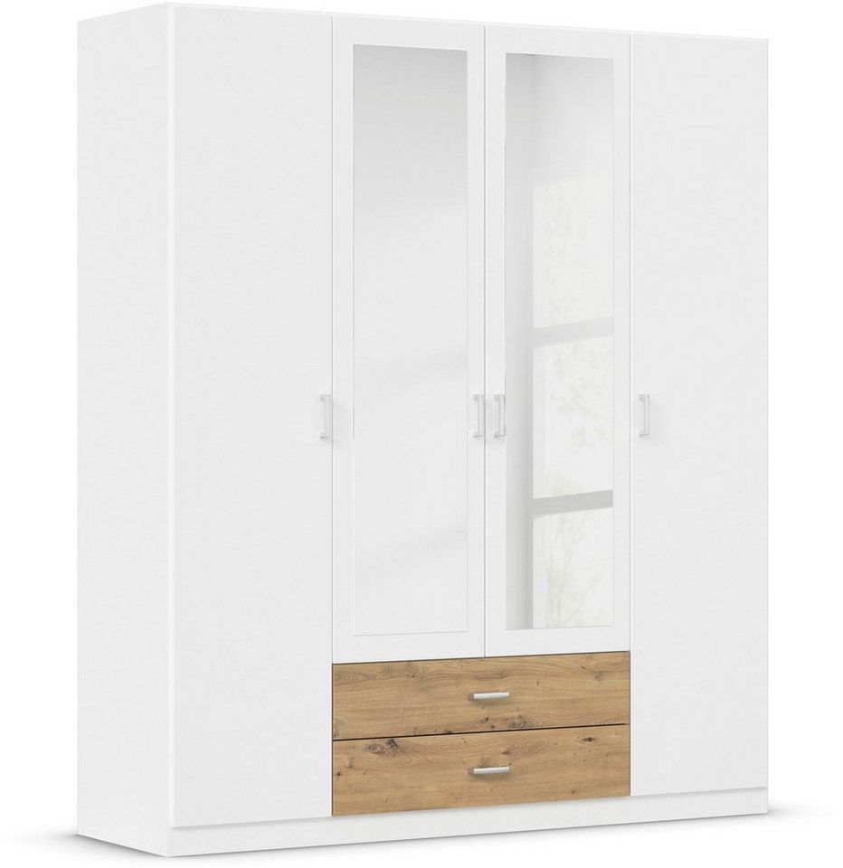 rauch Kleiderschrank Gamma Drehtürenschrank Garderobe Schrank mit Spiegel in schlichtem Design mit Schubkästen und Spiegel, in 3 Breiten von rauch