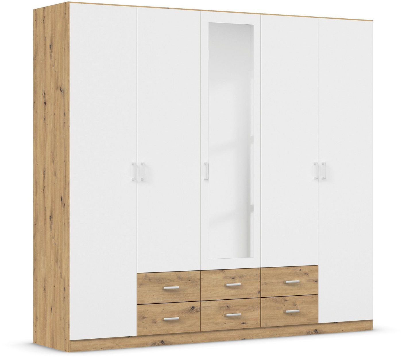 rauch Kleiderschrank Gamma Drehtürenschrank Garderobe Schrank mit Spiegel in schlichtem Design mit Schubkästen und Spiegel, in 3 Breiten von rauch