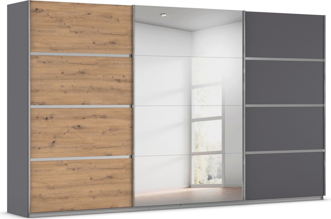rauch Kleiderschrank Schwebetürenschrank OTTO´s Choice Garderobe Schrank TOP ANGEBOT Avola (in 3 verschiedenen Ausstattungen BASIC/CLASSIC/PREMIUM inkl. Spiegel) mit eleganten Zierleisten in Chrom, Schwarz oder Weiß MADE IN GERMANY von rauch