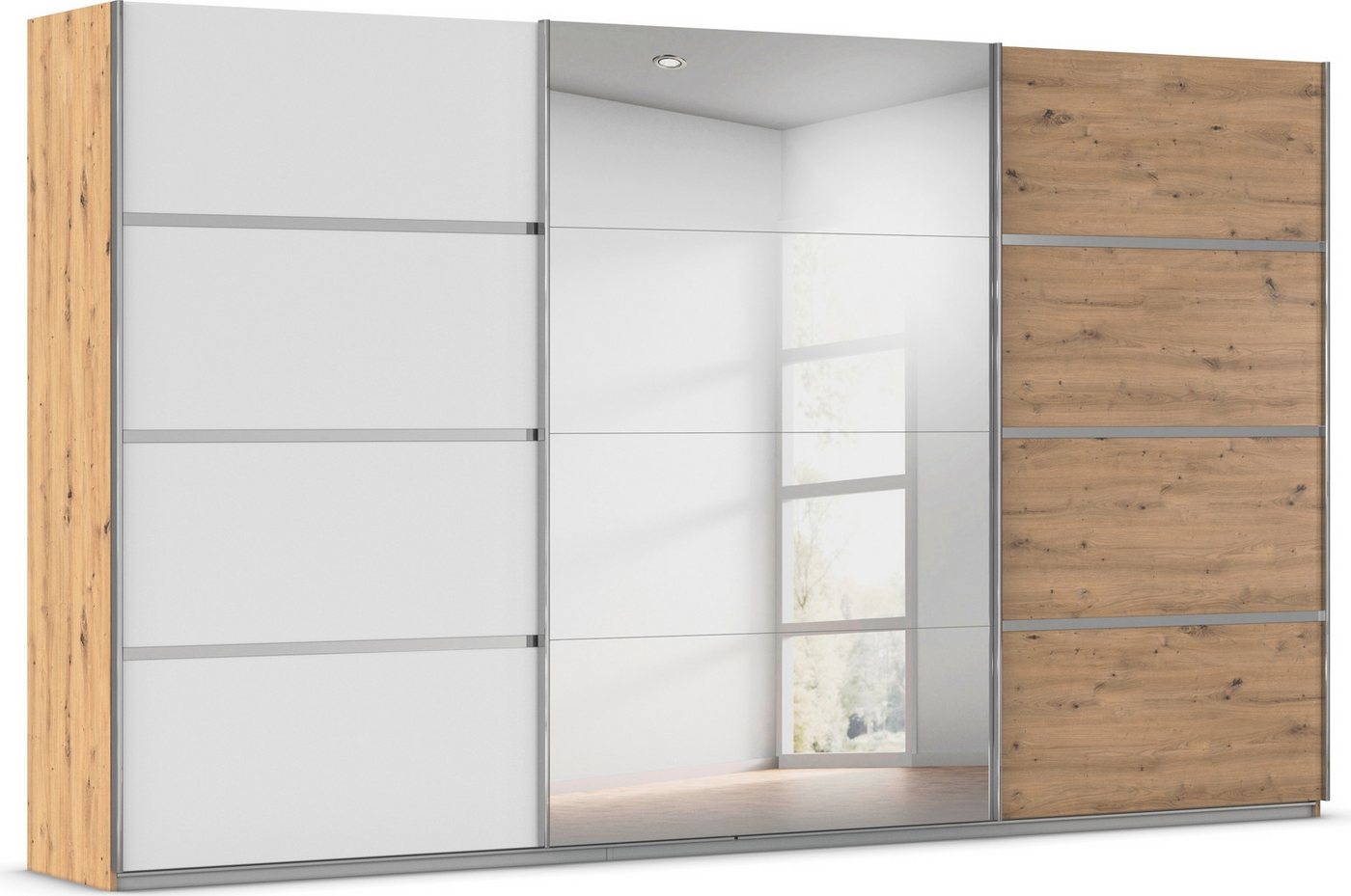 rauch Kleiderschrank Schwebetürenschrank OTTO´s Choice Garderobe Schrank TOP ANGEBOT Avola (in 3 verschiedenen Ausstattungen BASIC/CLASSIC/PREMIUM inkl. Spiegel) mit eleganten Zierleisten in Chrom, Schwarz oder Weiß MADE IN GERMANY von rauch