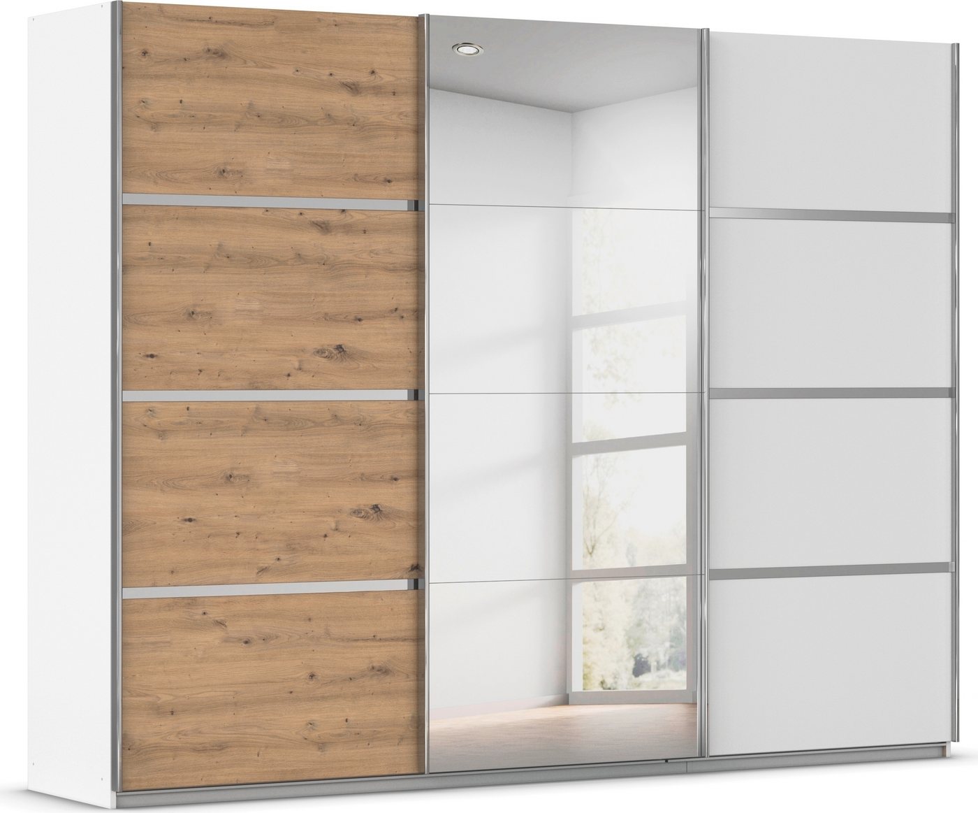 rauch Kleiderschrank Schwebetürenschrank OTTO´s Choice Garderobe Schrank TOP ANGEBOT Avola (in 3 verschiedenen Ausstattungen BASIC/CLASSIC/PREMIUM inkl. Spiegel) mit eleganten Zierleisten in Chrom, Schwarz oder Weiß MADE IN GERMANY von rauch