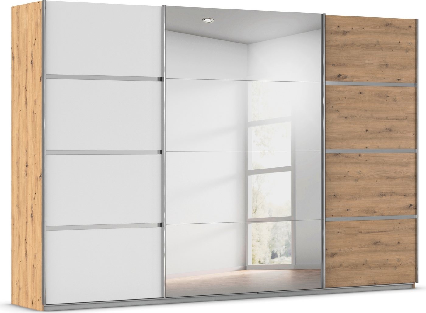 rauch Kleiderschrank Schwebetürenschrank OTTO´s Choice Garderobe Schrank TOP ANGEBOT Avola (in 3 verschiedenen Ausstattungen BASIC/CLASSIC/PREMIUM inkl. Spiegel) mit eleganten Zierleisten in Chrom, Schwarz oder Weiß MADE IN GERMANY von rauch