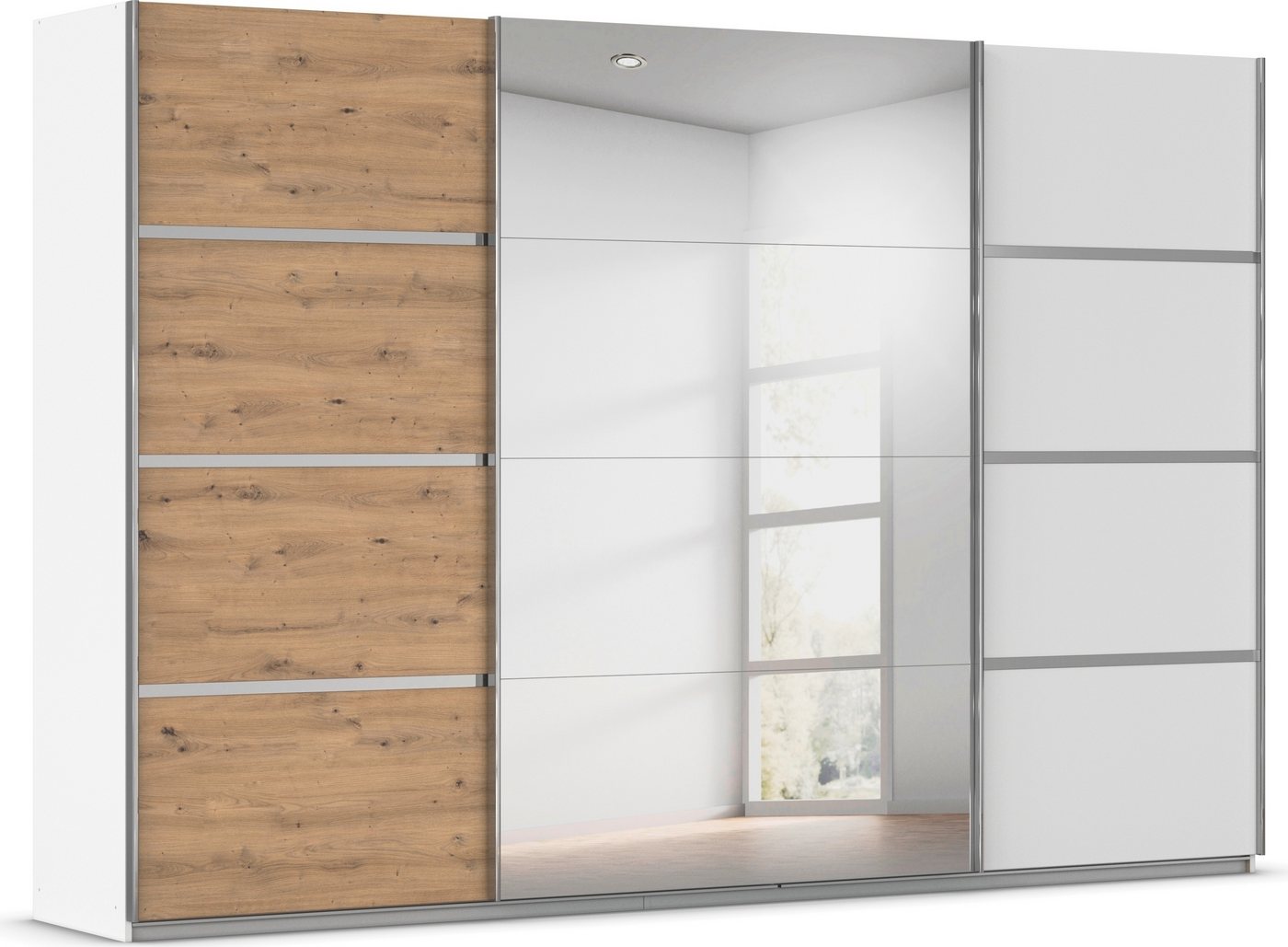 rauch Kleiderschrank Schwebetürenschrank OTTO´s Choice Garderobe Schrank TOP ANGEBOT Avola (in 3 verschiedenen Ausstattungen BASIC/CLASSIC/PREMIUM inkl. Spiegel) mit eleganten Zierleisten in Chrom, Schwarz oder Weiß MADE IN GERMANY von rauch