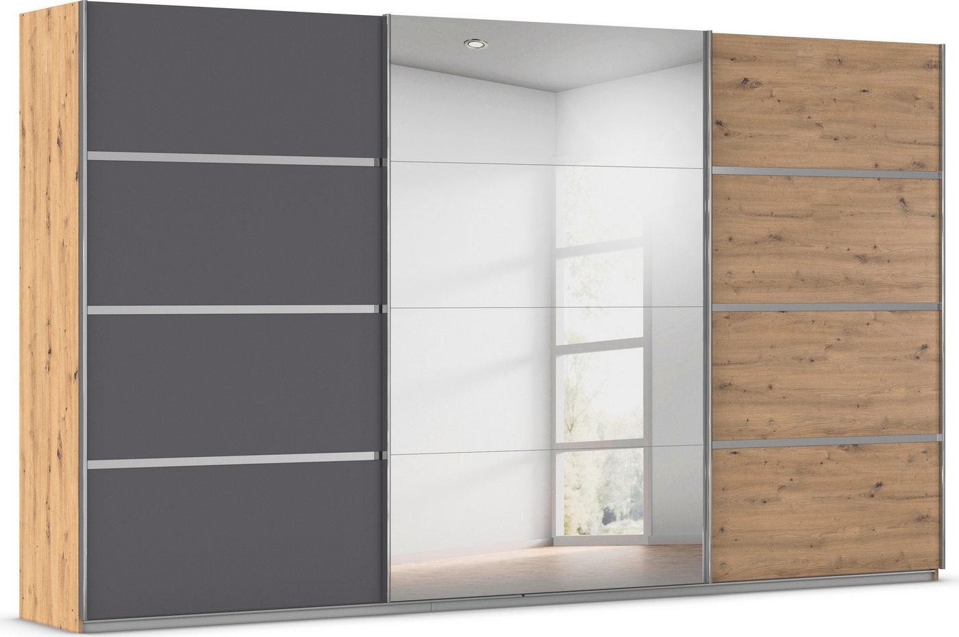 rauch Kleiderschrank Schwebetürenschrank OTTO´s Choice Garderobe Schrank TOP ANGEBOT Avola (in 3 verschiedenen Ausstattungen BASIC/CLASSIC/PREMIUM inkl. Spiegel) mit eleganten Zierleisten in Chrom, Schwarz oder Weiß MADE IN GERMANY von rauch