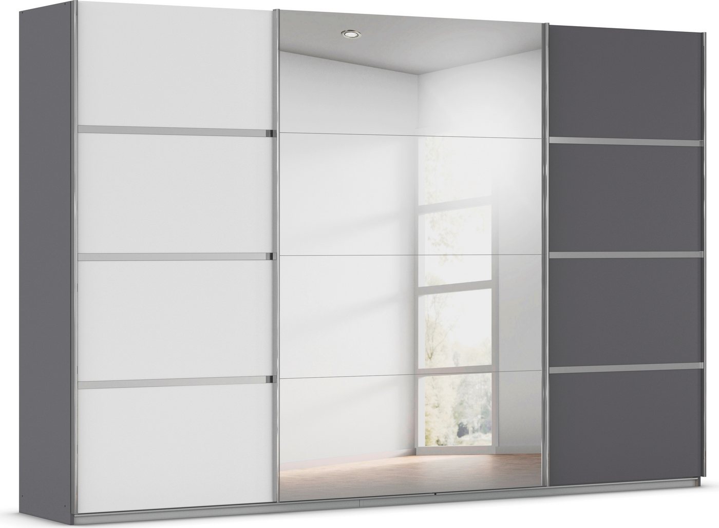 rauch Kleiderschrank Schwebetürenschrank OTTO´s Choice Garderobe Schrank TOP ANGEBOT Avola (in 3 verschiedenen Ausstattungen BASIC/CLASSIC/PREMIUM inkl. Spiegel) mit eleganten Zierleisten in Chrom, Schwarz oder Weiß MADE IN GERMANY von rauch