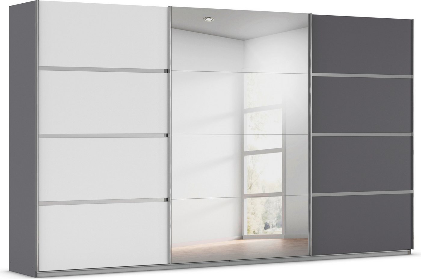 rauch Kleiderschrank Schwebetürenschrank OTTO´s Choice Garderobe Schrank TOP ANGEBOT Avola (in 3 verschiedenen Ausstattungen BASIC/CLASSIC/PREMIUM inkl. Spiegel) mit eleganten Zierleisten in Chrom, Schwarz oder Weiß MADE IN GERMANY von rauch