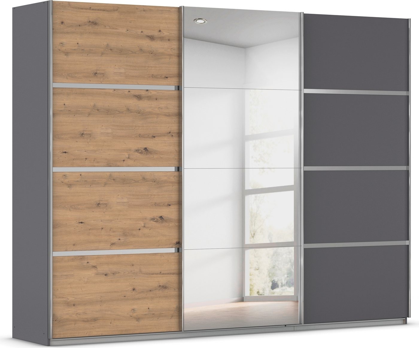 rauch Kleiderschrank Schwebetürenschrank OTTO´s Choice Garderobe Schrank TOP ANGEBOT Avola (in 3 verschiedenen Ausstattungen BASIC/CLASSIC/PREMIUM inkl. Spiegel) mit eleganten Zierleisten in Chrom, Schwarz oder Weiß MADE IN GERMANY von rauch