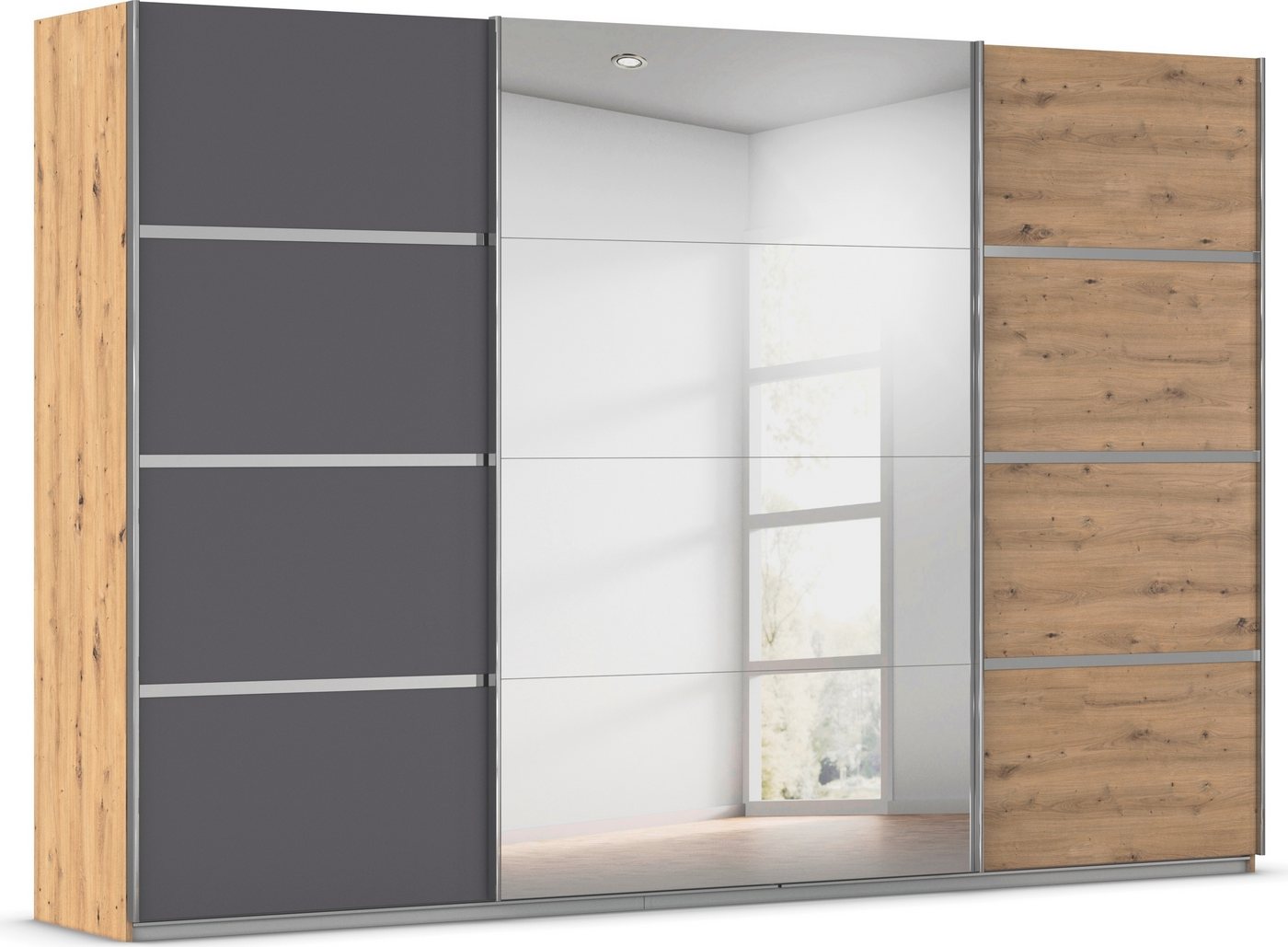 rauch Kleiderschrank Schwebetürenschrank OTTO´s Choice Garderobe Schrank TOP ANGEBOT Avola (in 3 verschiedenen Ausstattungen BASIC/CLASSIC/PREMIUM inkl. Spiegel) mit eleganten Zierleisten in Chrom, Schwarz oder Weiß MADE IN GERMANY von rauch