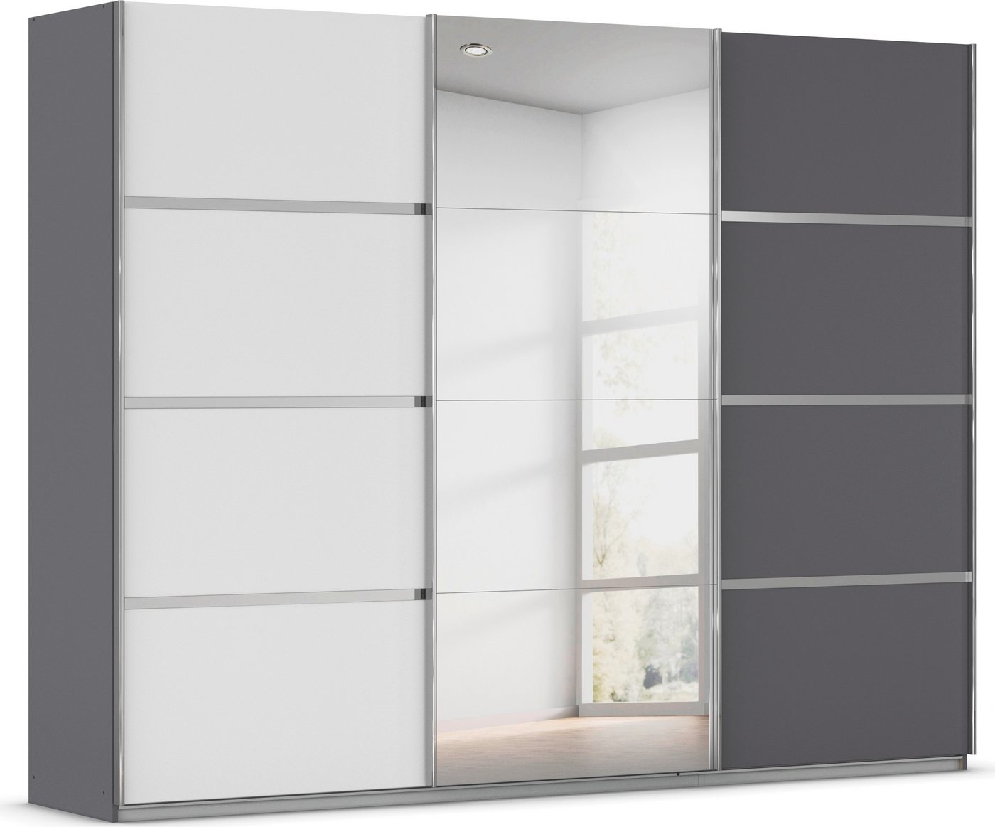rauch Kleiderschrank Schwebetürenschrank OTTO´s Choice Garderobe Schrank TOP ANGEBOT Avola (in 3 verschiedenen Ausstattungen BASIC/CLASSIC/PREMIUM inkl. Spiegel) mit eleganten Zierleisten in Chrom, Schwarz oder Weiß MADE IN GERMANY von rauch