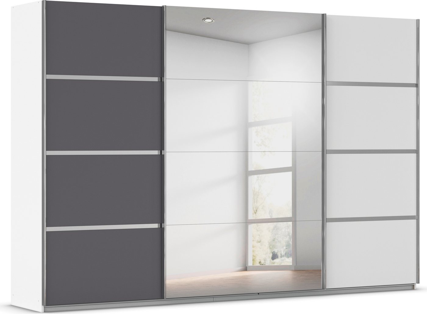 rauch Kleiderschrank Schwebetürenschrank OTTO´s Choice Garderobe Schrank TOP ANGEBOT Avola (in 3 verschiedenen Ausstattungen BASIC/CLASSIC/PREMIUM inkl. Spiegel) mit eleganten Zierleisten in Chrom, Schwarz oder Weiß MADE IN GERMANY von rauch