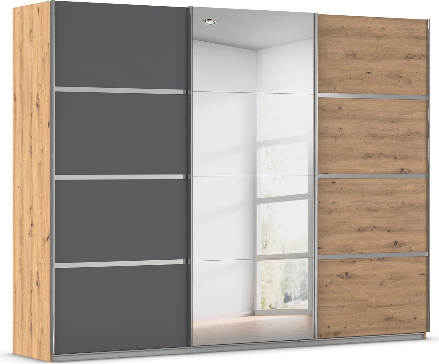 rauch Kleiderschrank Schwebetürenschrank OTTO´s Choice Garderobe Schrank TOP ANGEBOT Avola (in 3 verschiedenen Ausstattungen BASIC/CLASSIC/PREMIUM inkl. Spiegel) mit eleganten Zierleisten in Chrom, Schwarz oder Weiß MADE IN GERMANY von rauch
