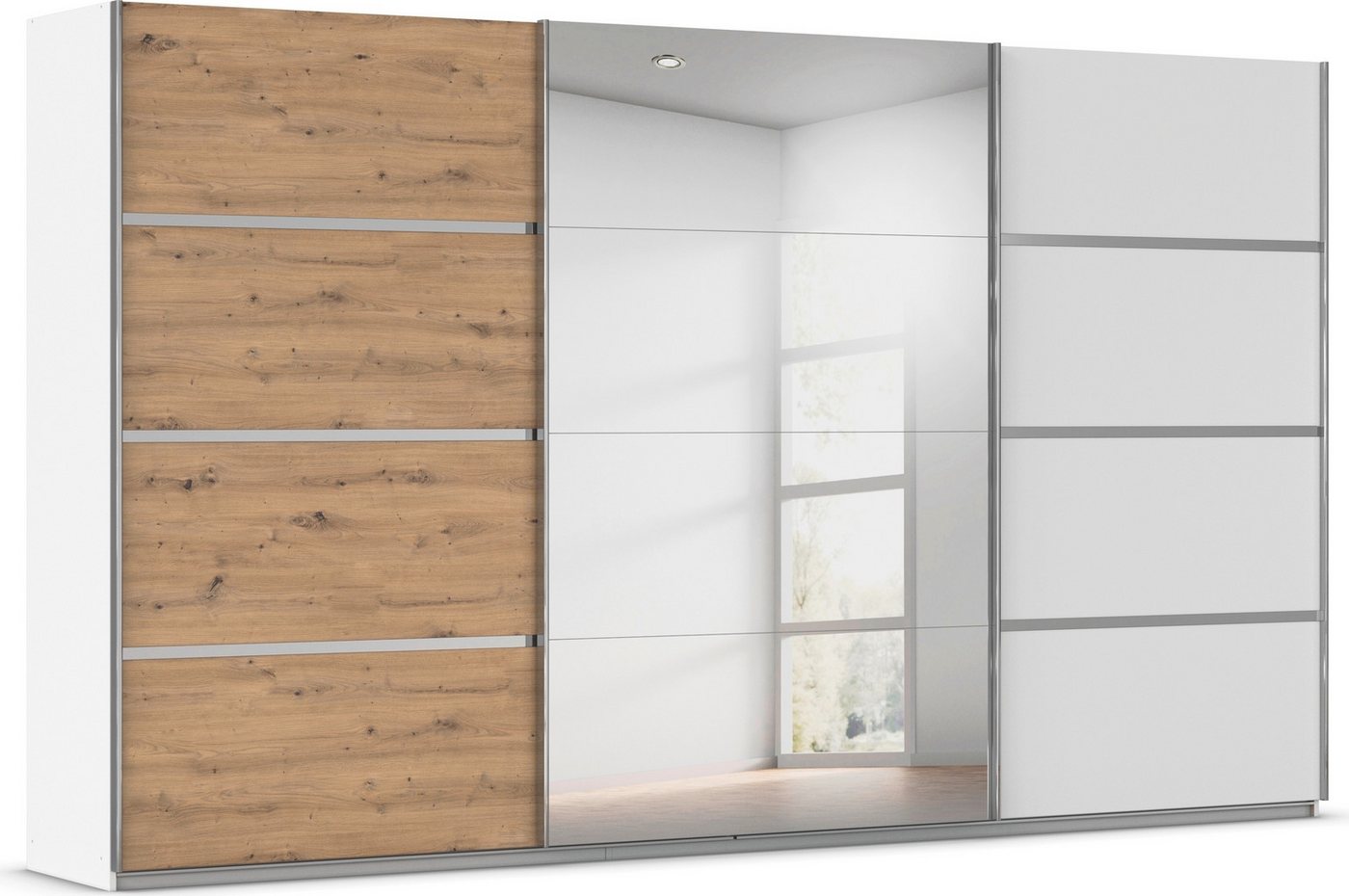 rauch Kleiderschrank Schwebetürenschrank OTTO´s Choice Garderobe Schrank TOP ANGEBOT Avola (in 3 verschiedenen Ausstattungen BASIC/CLASSIC/PREMIUM inkl. Spiegel) mit eleganten Zierleisten in Chrom, Schwarz oder Weiß MADE IN GERMANY von rauch
