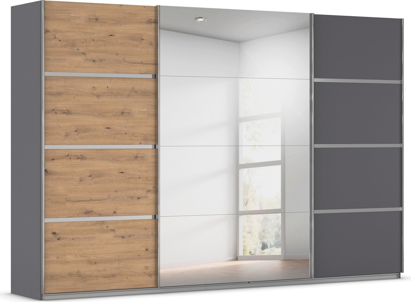 rauch Kleiderschrank Schwebetürenschrank OTTO´s Choice Garderobe Schrank TOP ANGEBOT Avola (in 3 verschiedenen Ausstattungen BASIC/CLASSIC/PREMIUM inkl. Spiegel) mit eleganten Zierleisten in Chrom, Schwarz oder Weiß MADE IN GERMANY von rauch