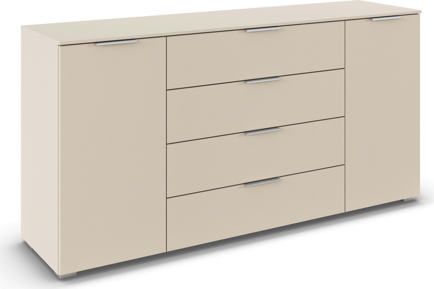 rauch Kombikommode Sideboard Türkommode Schubladenkommode Kommode ASTANA (Breite 160 cm / Höhe 81 cm, mit 4 Einlegeböden), 2-türig, 4 geräumige Schubladen, Kantengriff Alufarben MADE IN GERMANY von rauch