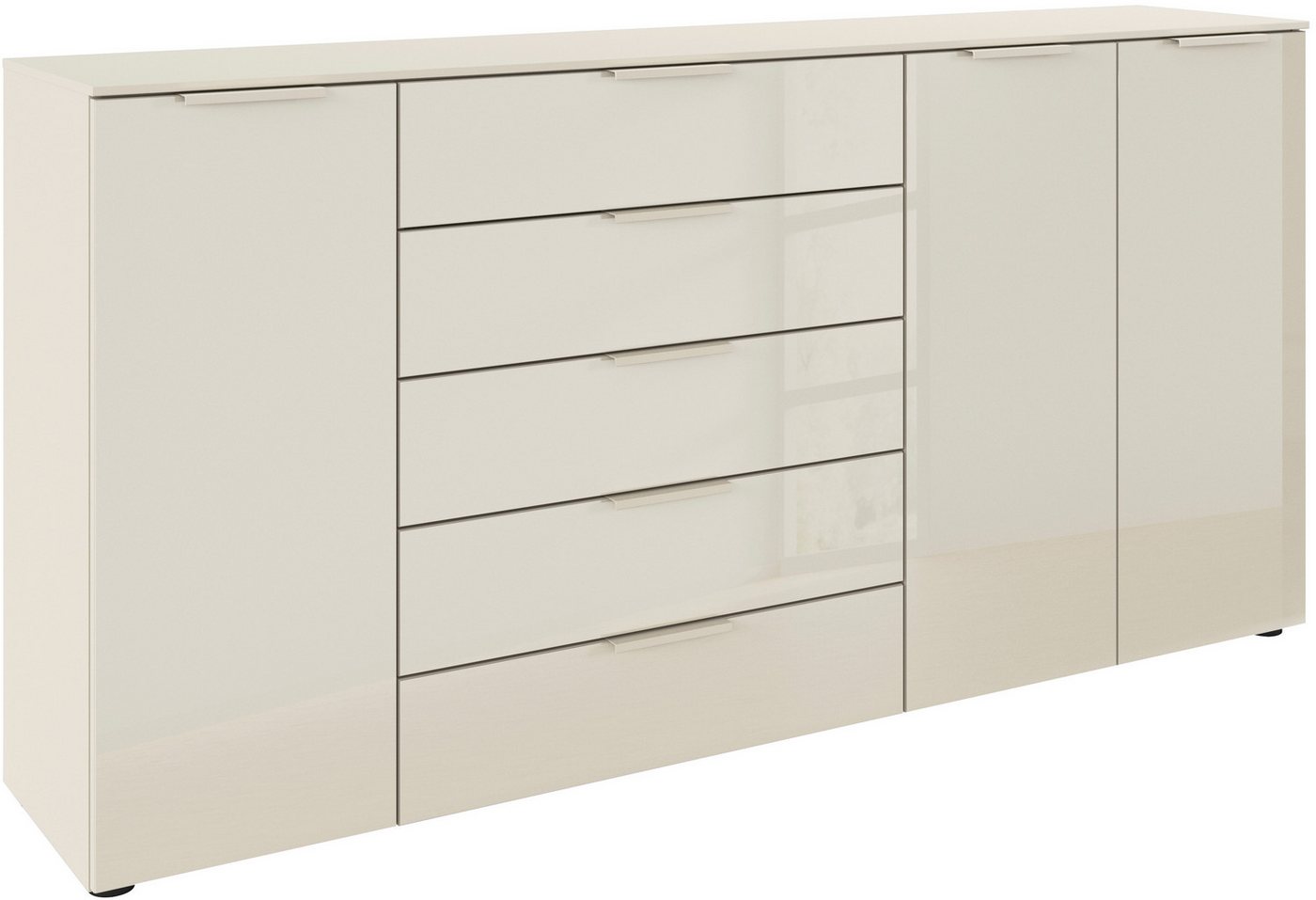 rauch Kombikommode Kommode Türkommode Sideboard Kombikommode FLIPP mit Glasfront (Breite 200 cm mit 4 Einlegeböden), 3-türig mit 5 Schubladen und Soft-Close-Funktion sowie Glasfront von rauch