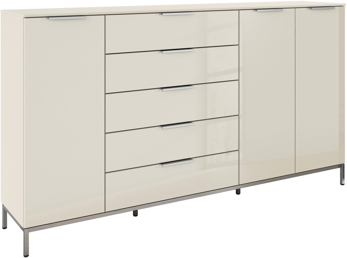 rauch Kombikommode Kommode Türkommode Sideboard Kombikommode FLIPP mit Glasfront (Breite 200 cm mit 4 Einlegeböden), 3-türig mit 5 Schubladen und Soft-Close-Funktion sowie Glasfront von rauch