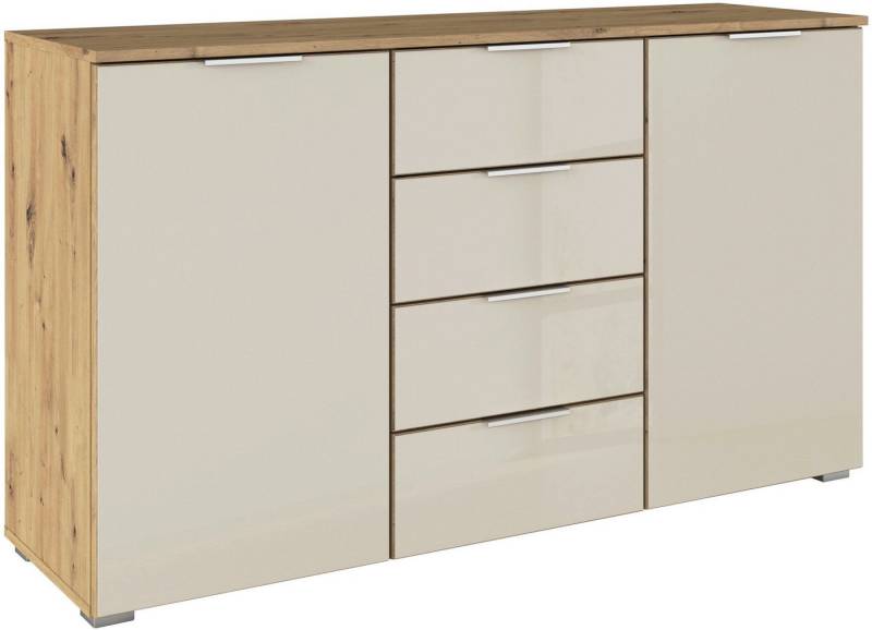 rauch Kombikommode Sideboard Kombikommode Schubladenkommode AGORDO mit Glasfront (in zwei Griff-Farben, Breite 120 cm), vier große Schubladen, mit insgesamt 4 Einlegeböden MADE IN GERMANY von rauch