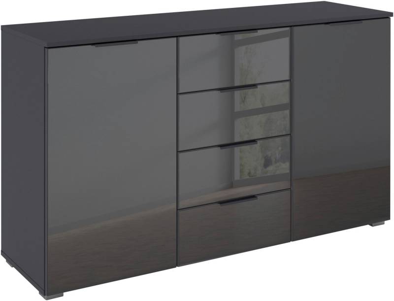 rauch Kombikommode Sideboard Kombikommode Schubladenkommode AGORDO mit Glasfront (in zwei Griff-Farben, Breite 120 cm), vier große Schubladen, mit insgesamt 4 Einlegeböden MADE IN GERMANY von rauch