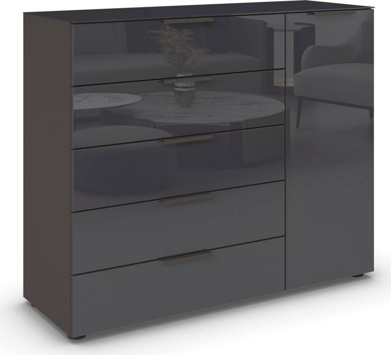 rauch Schubkastenkommode Kommode Türkommode Sideboard Kombikommode FLIPP mit Glasfront (Breite 120 cm mit 2 Einlegeböden), 1-türig, 5 Schubladen, Soft-Close-Funktion, Oberboden und Front Glas von rauch