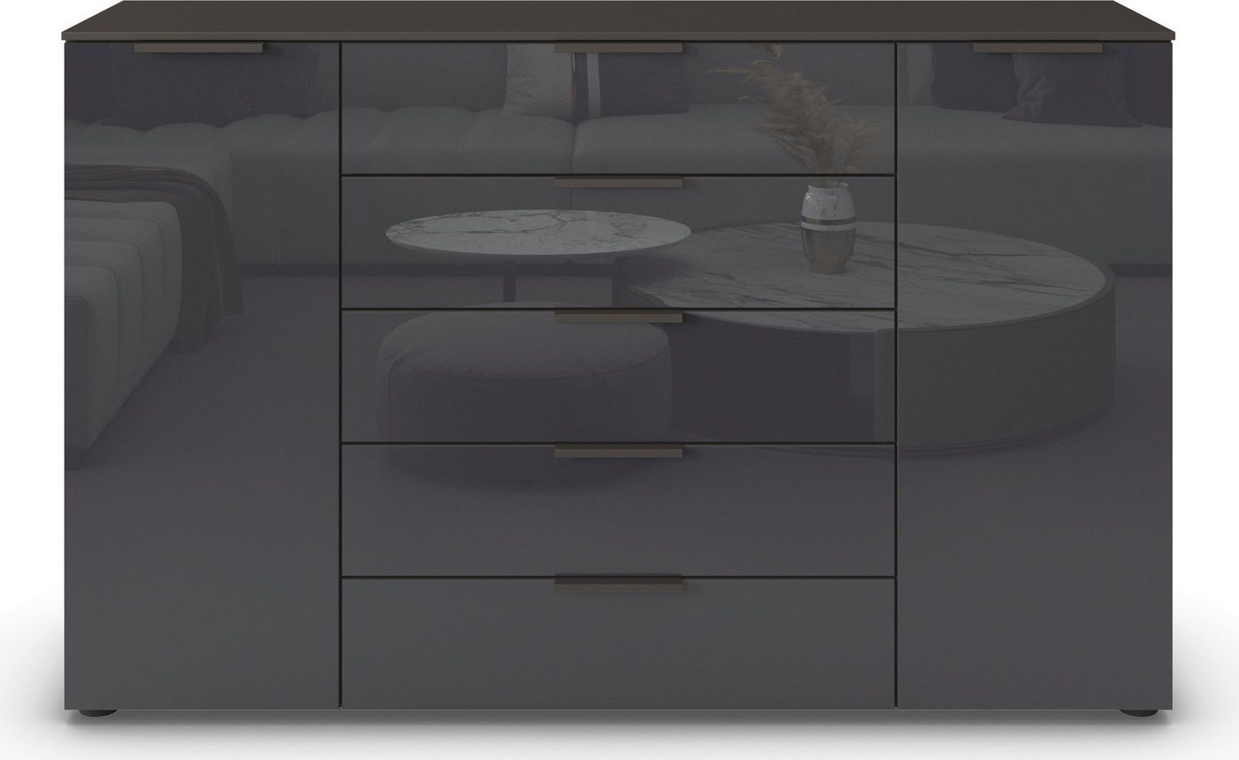rauch Kommode Flipp, 2-trg mit 5 Schubladen und Soft-Close-Funktion, Glasfront, 2 Breiten von rauch