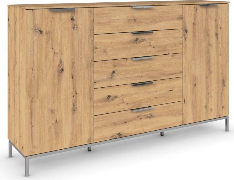 rauch Kombikommode Kommode Türkommode Sideboard Kombikommode FLIPP (Breite 160/180 cm mit 4 Einlegeböden), 2-türig mit 5 Schubladen und Soft-Close-Funktion in zwei Breiten von rauch