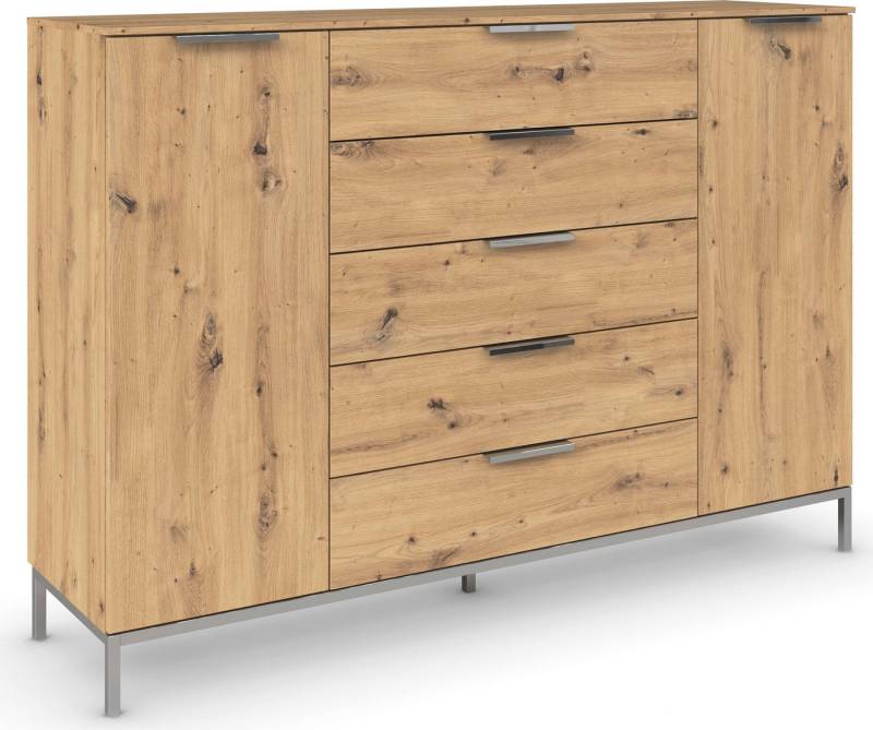 rauch Kombikommode Kommode Türkommode Sideboard Kombikommode FLIPP (Breite 160/180 cm mit 4 Einlegeböden), 2-türig mit 5 Schubladen und Soft-Close-Funktion in zwei Breiten von rauch