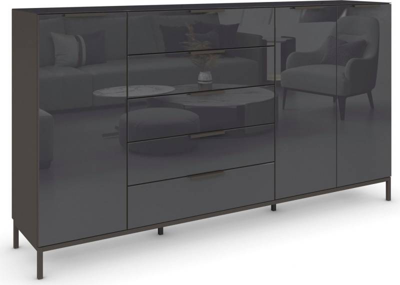 rauch Kombikommode Kommode Türkommode Sideboard Kombikommode FLIPP mit Glasfront (Breite 200 cm mit 4 Einlegeböden), 3-türig, 5 Schubladen, Soft-Close-Funktion, Oberboden und Front Glas von rauch