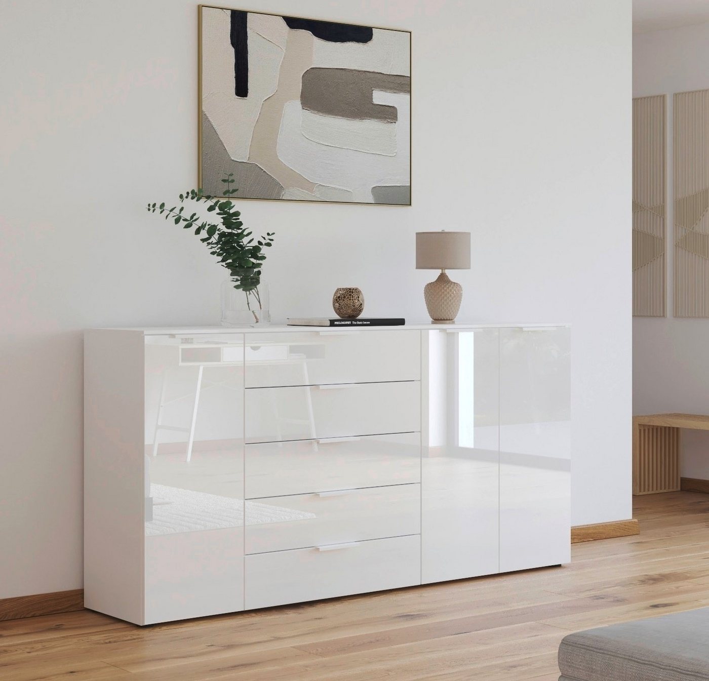 rauch Kombikommode Kommode Türkommode Sideboard Kombikommode FLIPP mit Glasfront (Breite 200 cm mit 4 Einlegeböden), 3-türig mit 5 Schubladen und Soft-Close-Funktion sowie Glasfront rauch Kombikommode Kommode Türkommode Sideboard Kombikommode FLIPP mit Glasfront (Breite 200 cm mit 4 Einlegeböden), 3-türig mit 5 Schubladen und Soft-Close-Funktion sowie Glasfront von rauch