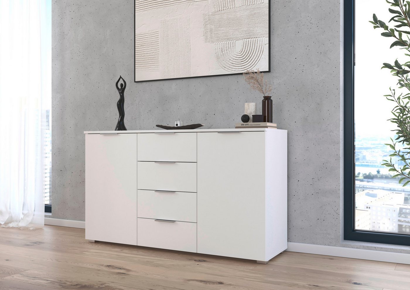 rauch Kommode Sideboard Kombikommode Schubladenkommode AGORDO, Breite 140 cm mit 4 Schubkästen und 2 Türen, inkl. 3er-Set Filzboxen von rauch