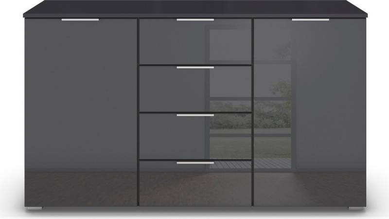 rauch Kommode Sideboard Kombikommode Schubladenkommode AGORDO mit Glasfront, Breite 140 cm mit 4 Schubkästen und 2 Türen, inkl. 3er-Set Filzboxen von rauch