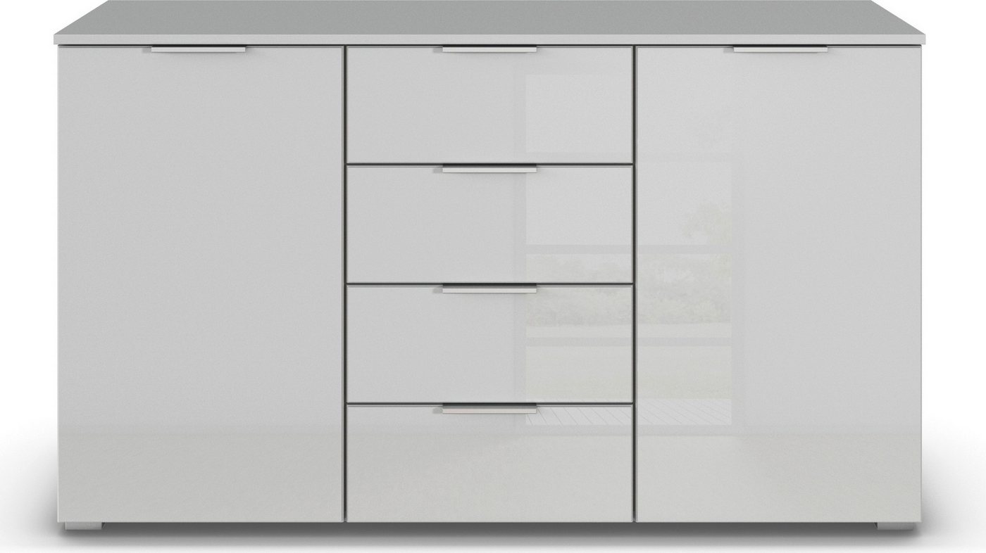 rauch Kommode Sideboard Kombikommode Schubladenkommode AGORDO mit Glasfront, Breite 140 cm mit 4 Schubkästen und 2 Türen, inkl. 3er-Set Filzboxen von rauch