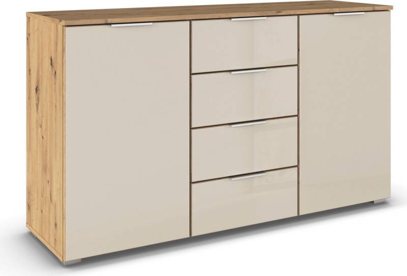 rauch Kombikommode Sideboard Kombikommode Schubladenkommode AGORDO mit Glasfront (in zwei Griff-Farben), mit 4 Schubkästen und 2 Türen sowie Metallgriffen MADE IN GERMANY von rauch