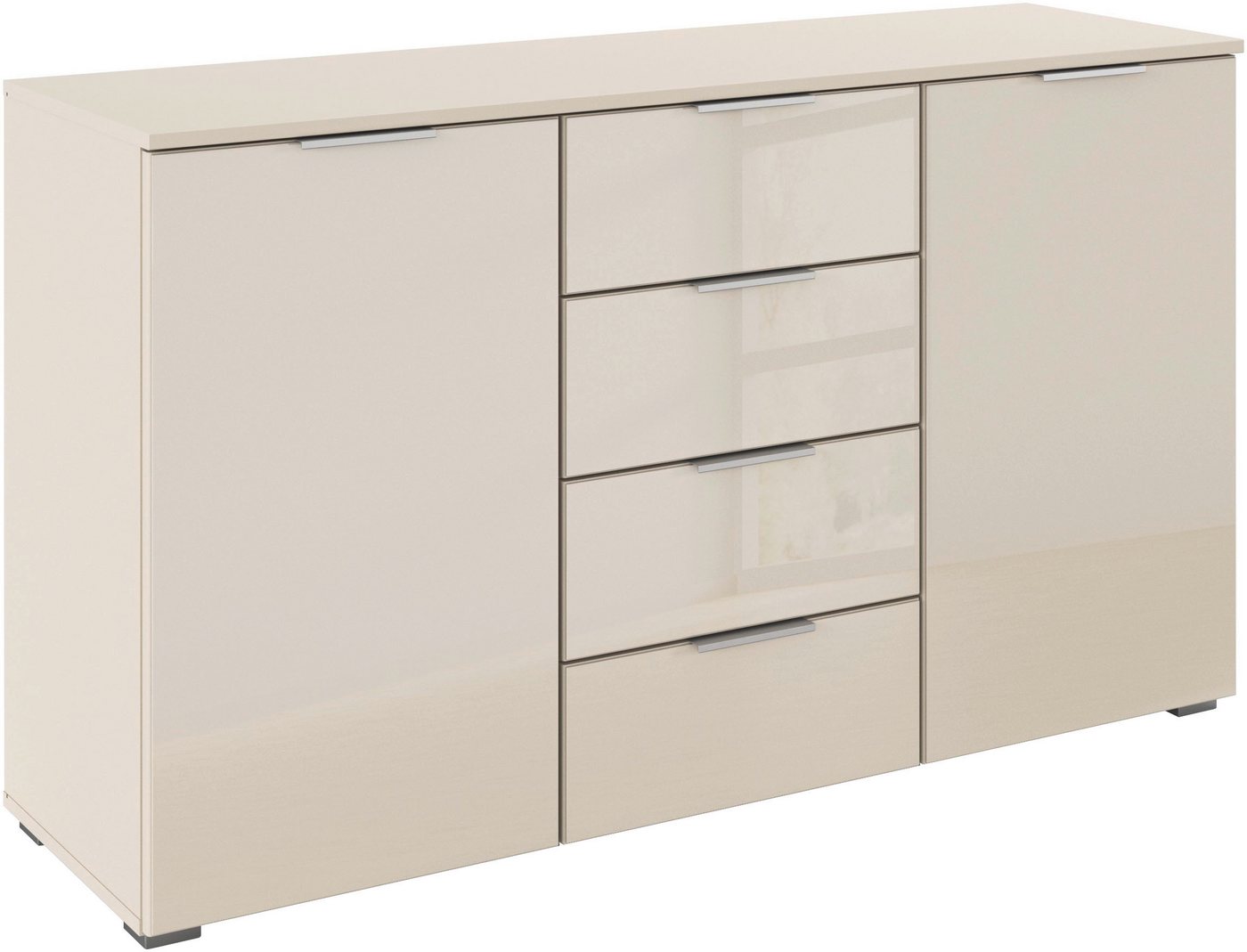 rauch Kombikommode Sideboard Kombikommode Schubladenkommode AGORDO mit Glasfront (in zwei Griff-Farben), mit 4 Schubkästen und 2 Türen sowie Metallgriffen MADE IN GERMANY von rauch
