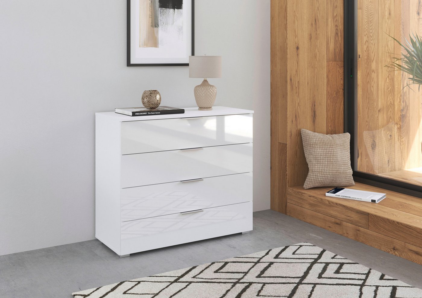 rauch Kommode Sideboard Kommodenschrank Schubladenkommode AGORDO, Breite 93 cm mit 4 Schubkästen inkl. 6er-Set Filzboxen von rauch