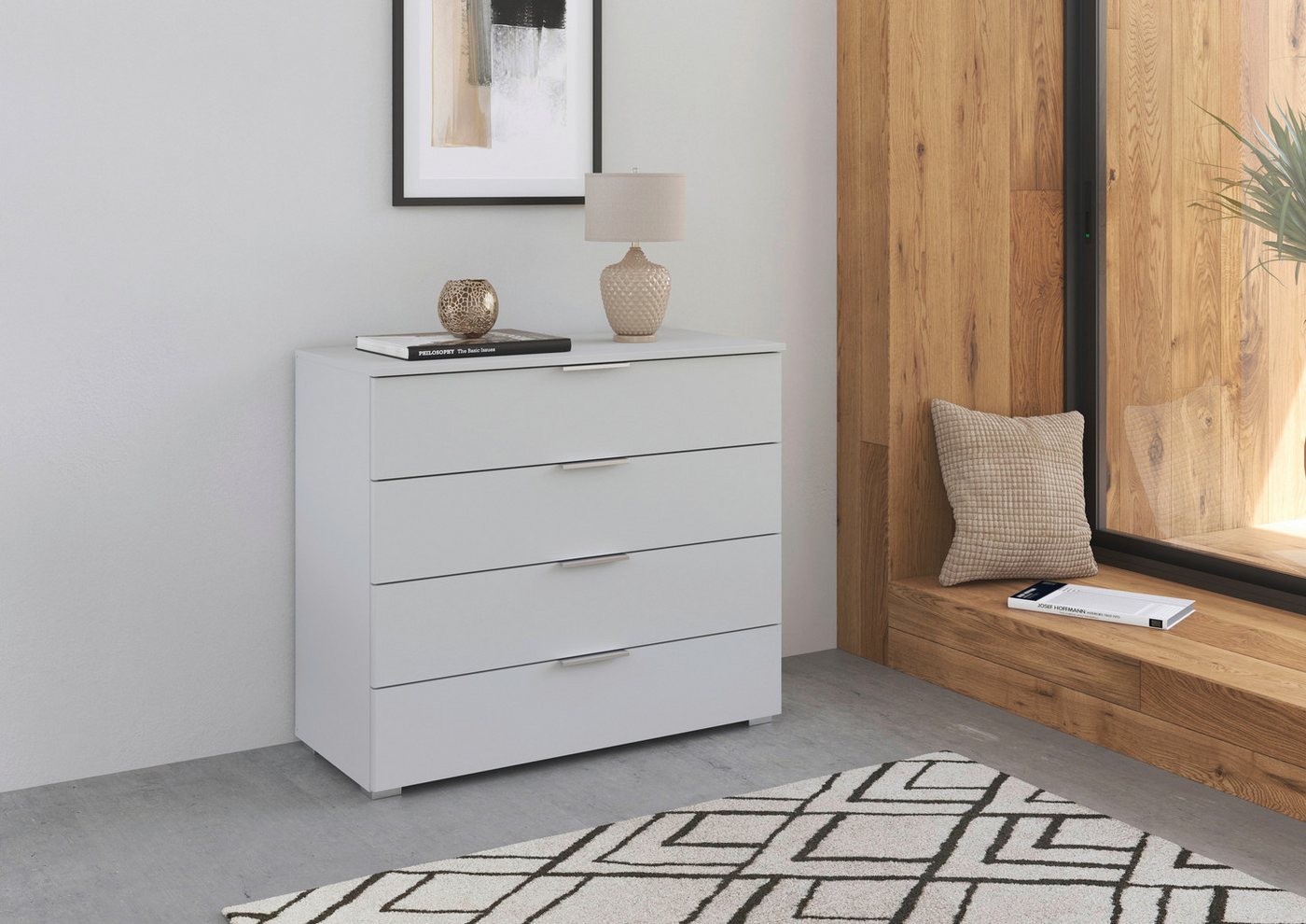 rauch Kommode Sideboard Kommodenschrank Schubladenkommode AGORDO, Breite 93 cm mit 4 Schubkästen inkl. 6er-Set Filzboxen von rauch