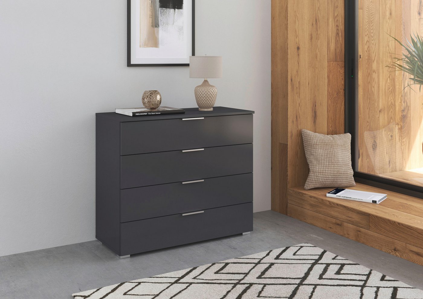 rauch Kommode Sideboard Kommodenschrank Schubladenkommode AGORDO, Breite 93 cm mit 4 Schubkästen inkl. 6er-Set Filzboxen von rauch