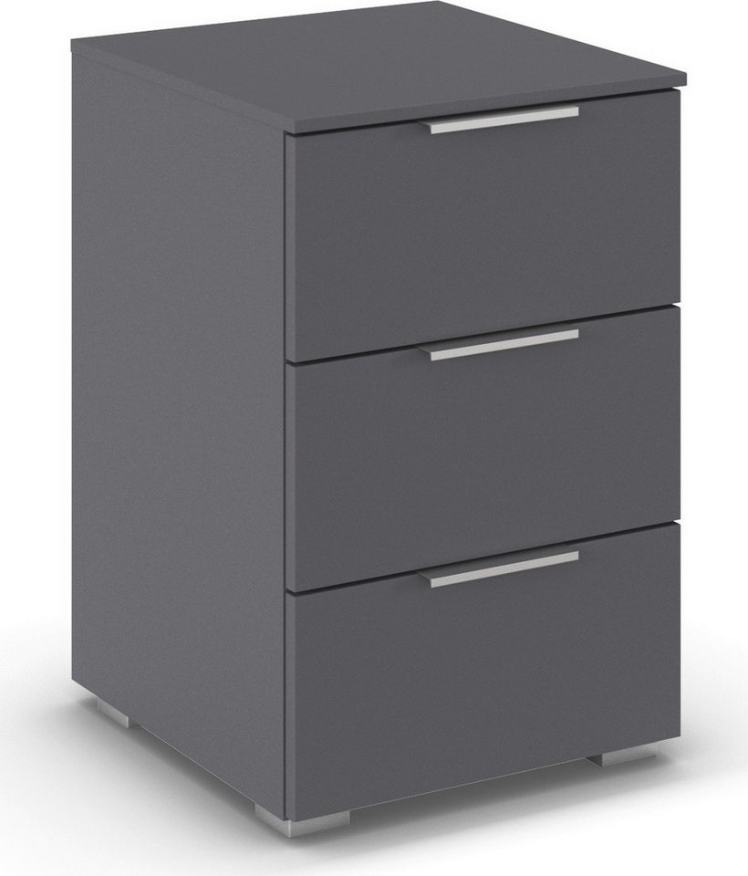 rauch Nachtkommode Nachttisch Nachtkonsole Nachtschrank ASTANA (Breite 40 cm / Höhe 61 cm), mit 3 geräumigen Schubladen, Kantengriff in Alufarben MADE IN GERMANY von rauch