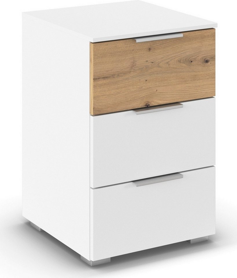 rauch Nachtkommode Nachttisch Nachtkonsole Nachtschrank ASTANA (Breite 40 cm / Höhe 61 cm), mit 3 geräumigen Schubladen, Kantengriff in Alufarben MADE IN GERMANY von rauch
