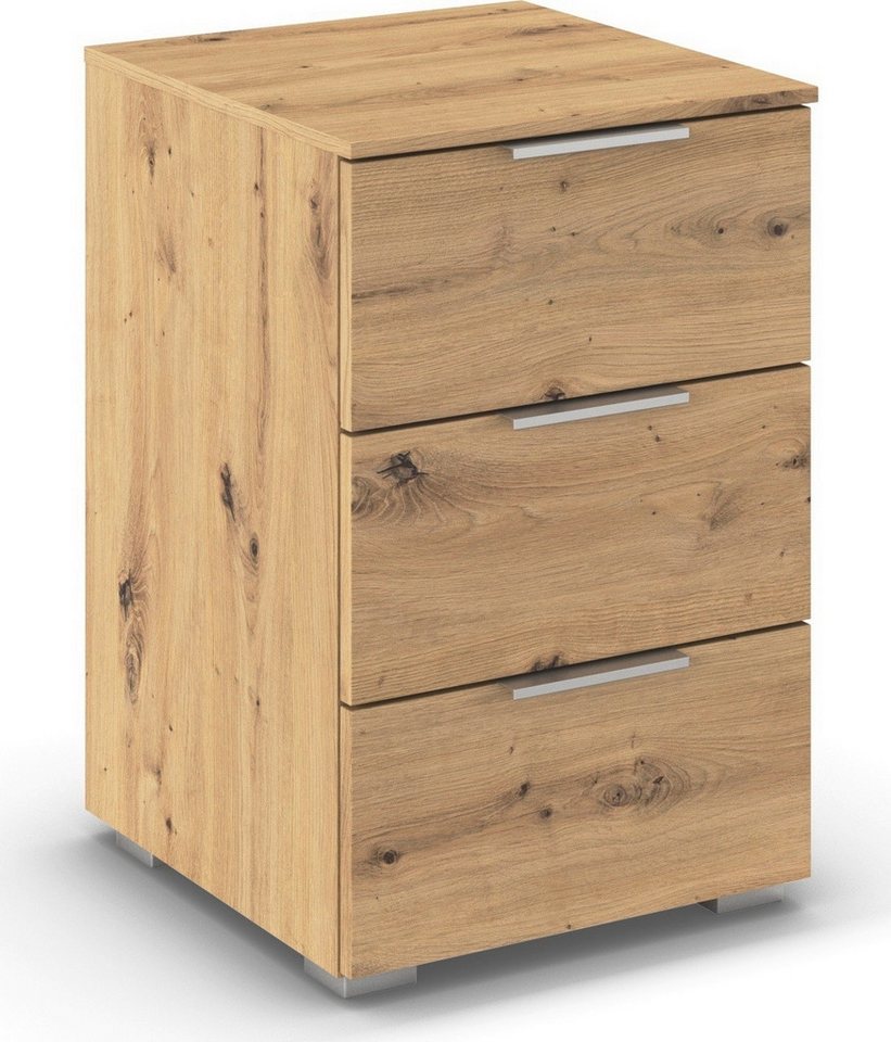 rauch Nachtkommode Nachttisch Nachtkonsole Nachtschrank ASTANA (Breite 40 cm / Höhe 61 cm), mit 3 geräumigen Schubladen, Kantengriff in Alufarben MADE IN GERMANY von rauch